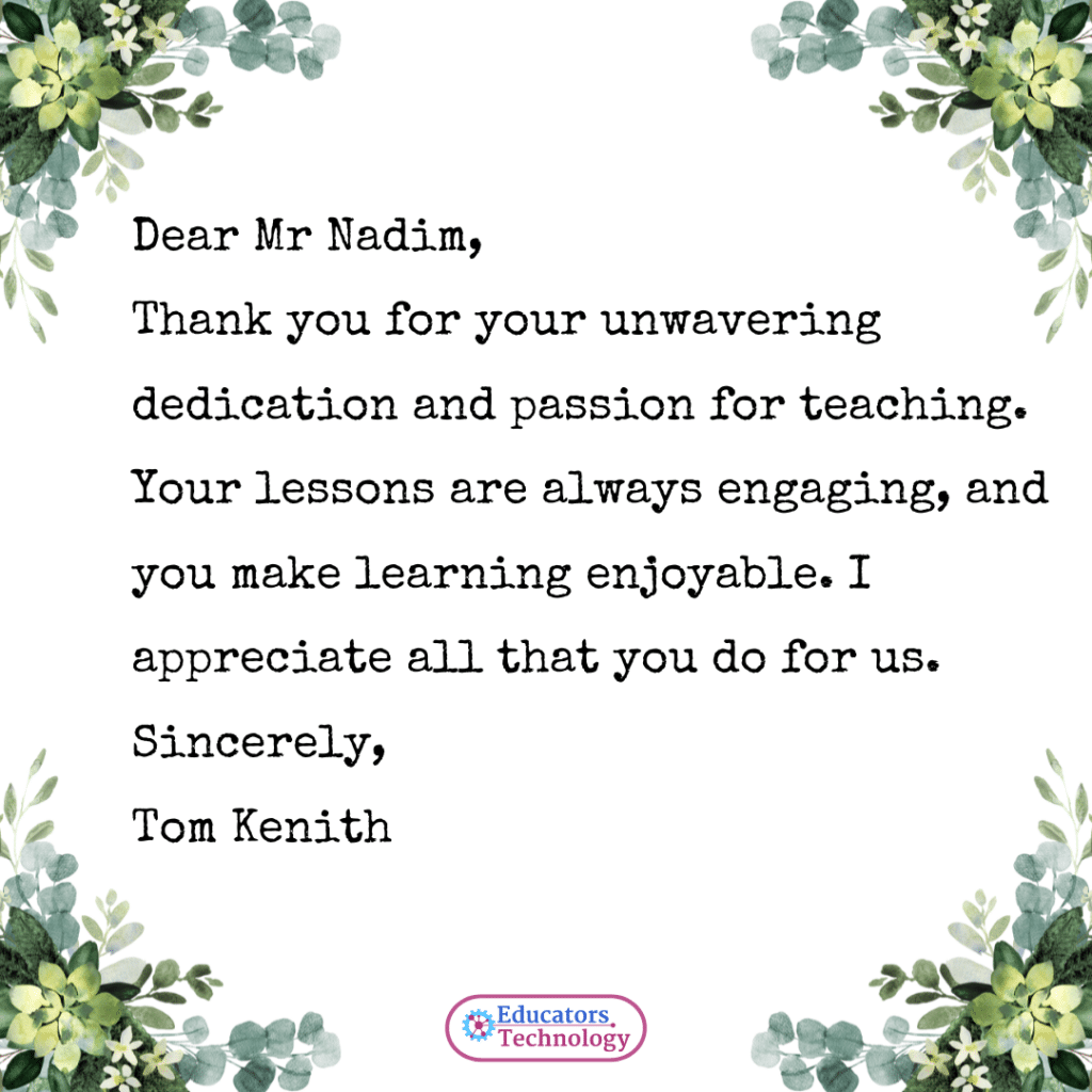 Teacher Appreciation Letters