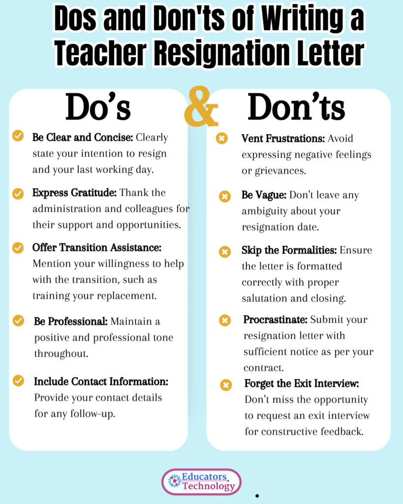 Teacher Resignation Letter Examples